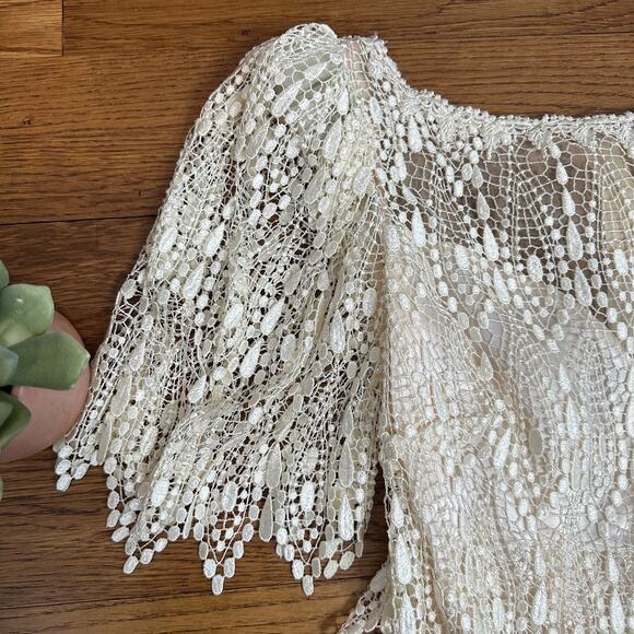 House of Bianchi Vintage Crochet Lace Cream Bridal Column Dress - Picture 3 of 6